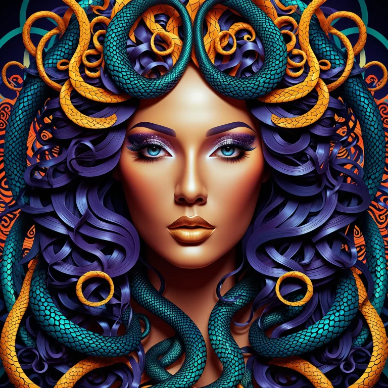 Stunning Medusa: Digital Art with Intricate Vector Graphics and Colors