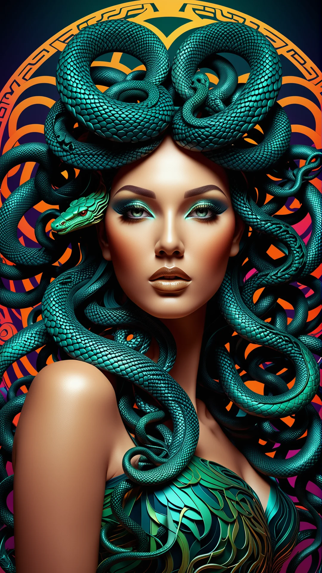 Stunning Medusa: Digital Art with Intricate Vector Graphics and Colors