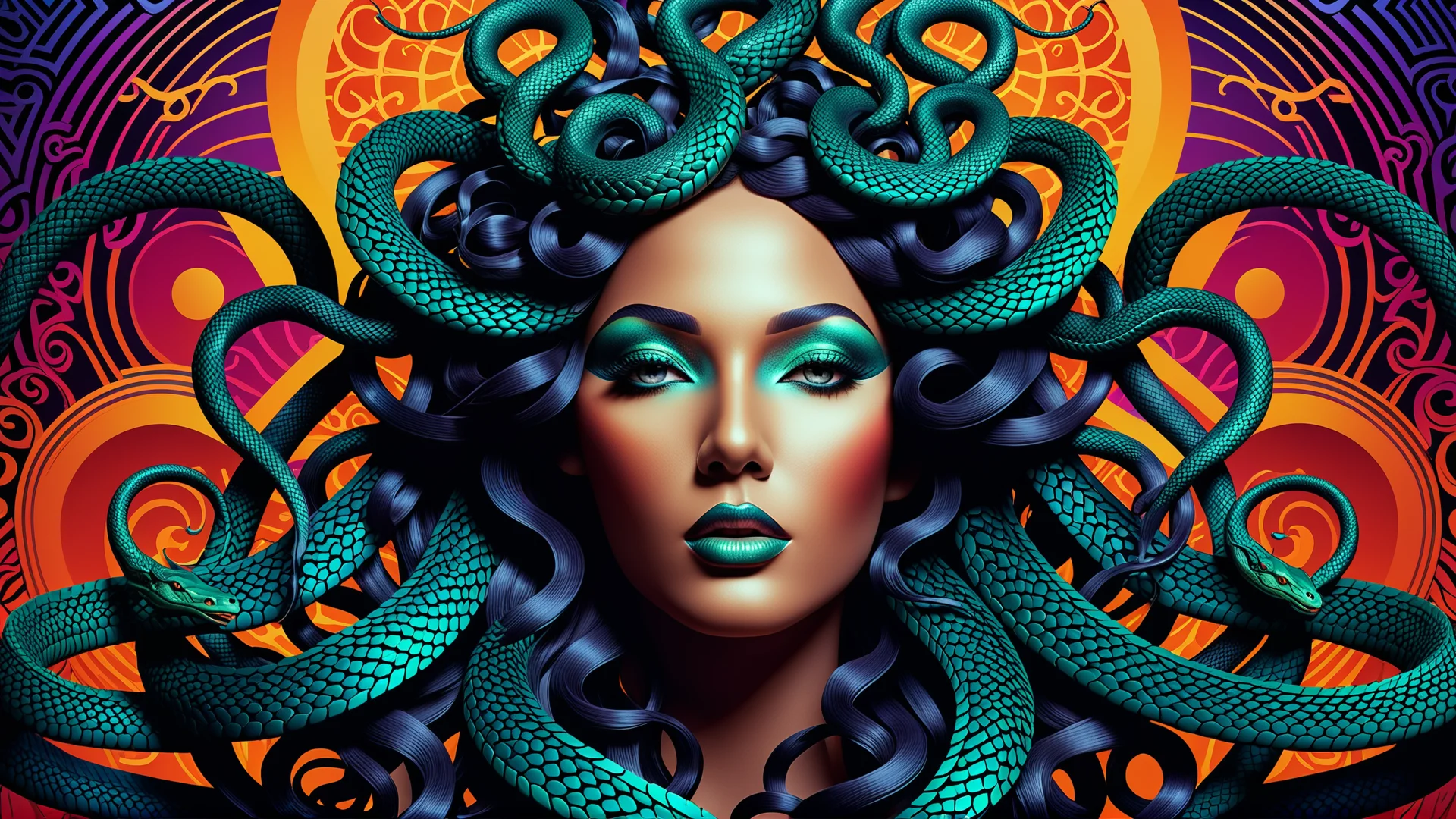 Stunning Medusa: Digital Art with Intricate Vector Graphics and Colors