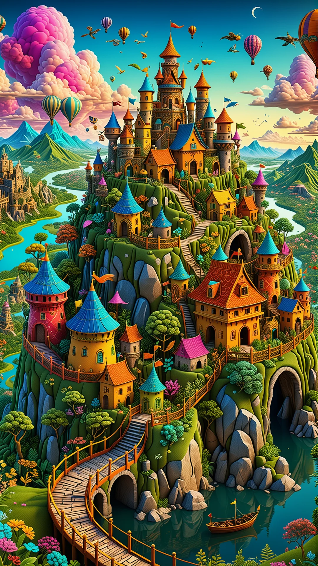 Vibrant Folk Art: AI-Driven Forts in Enchanting Landscapes