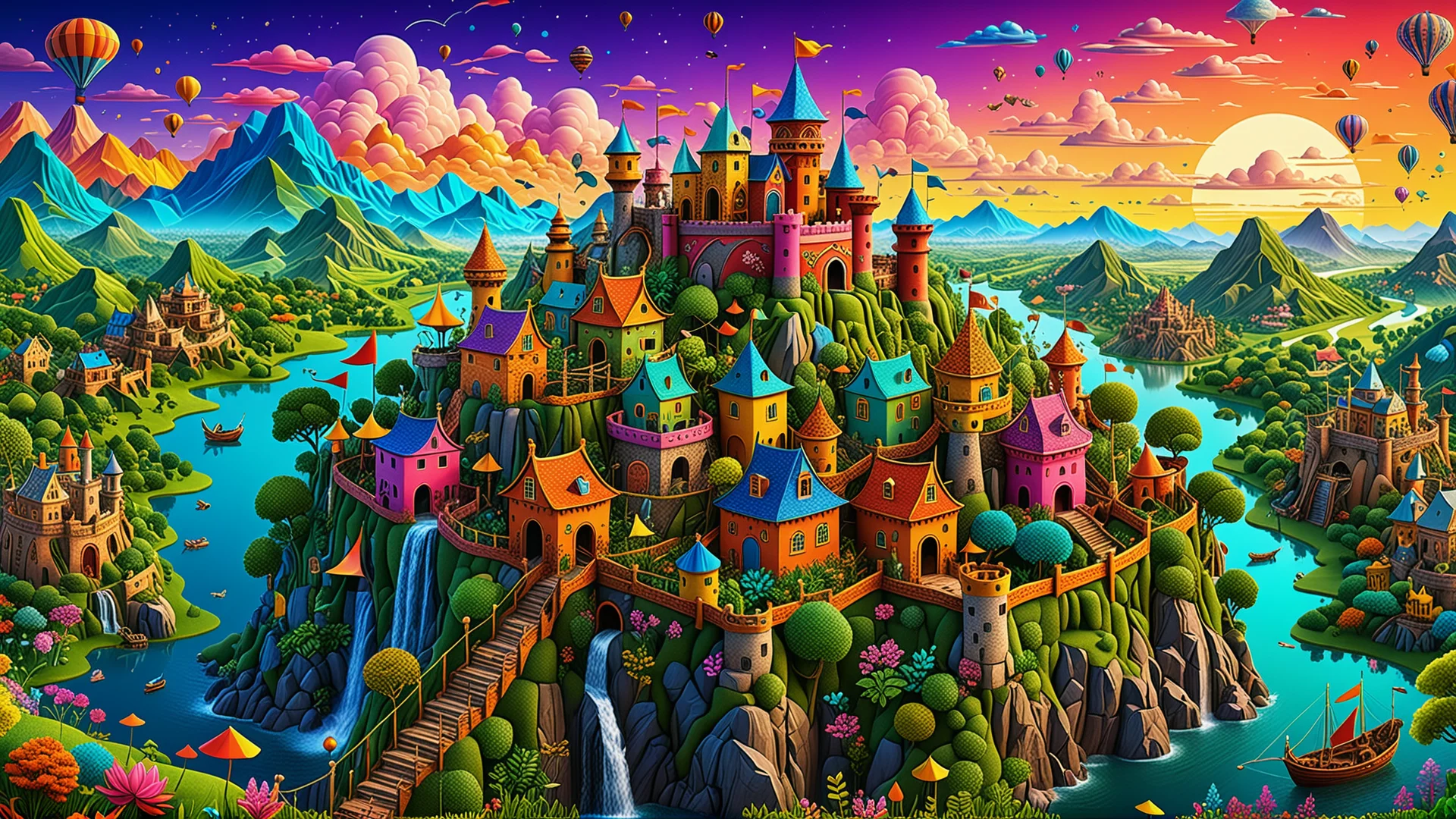 Vibrant Folk Art: AI-Driven Forts in Enchanting Landscapes