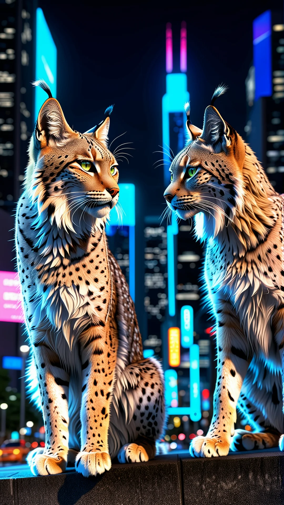 Neon Anime Lynx in Futuristic Night Cityscape - Stunning Art