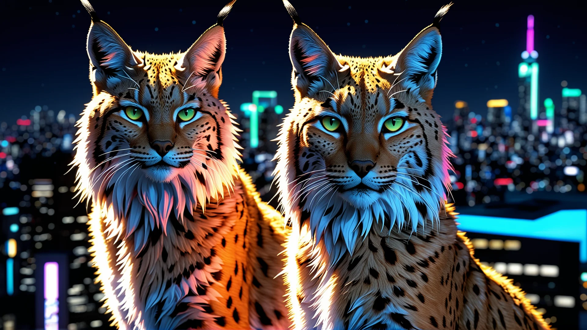 Neon Anime Lynx in Futuristic Night Cityscape - Stunning Art