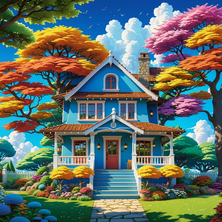 Charming Cartoon House in Whimsical Nature – Vibrant 4K Art