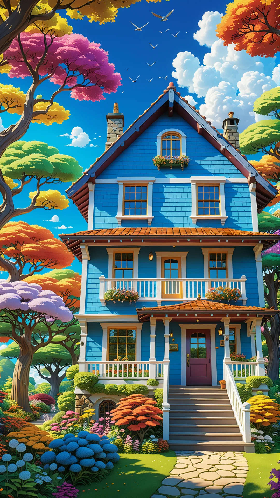 Charming Cartoon House in Whimsical Nature - Vibrant 4K Art