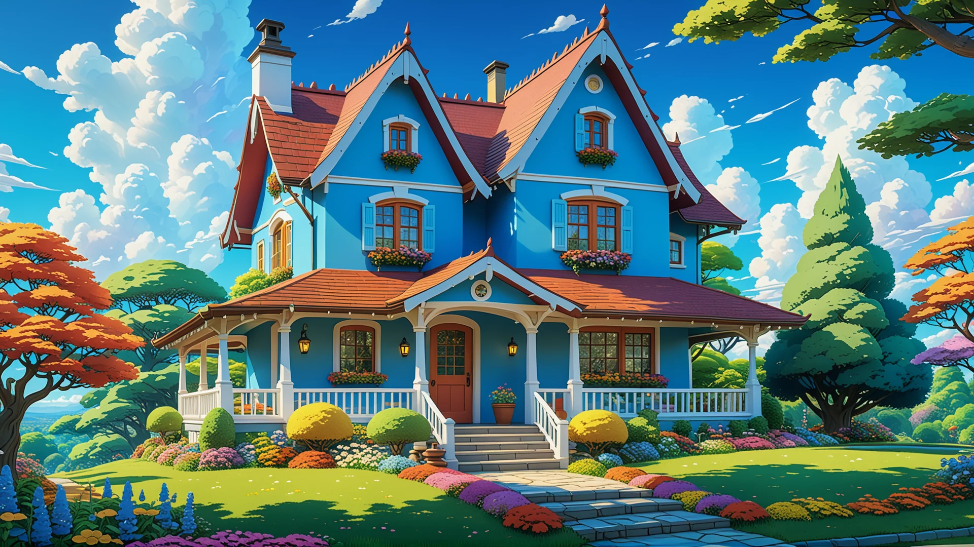 Charming Cartoon House in Whimsical Nature - Vibrant 4K Art