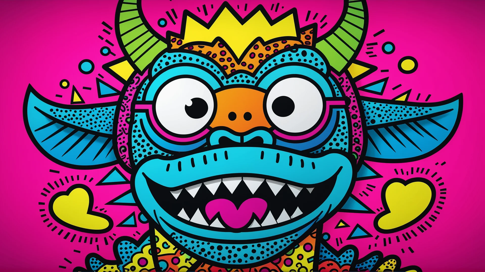 Vibrant Pop Art Monster Inspired by Haring and Warhol in 8K Resolution