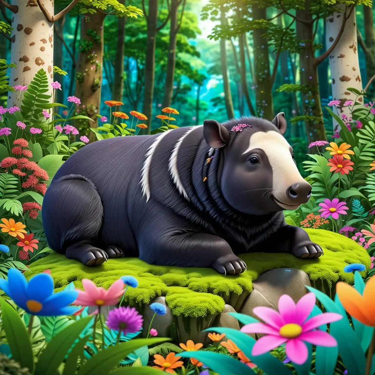 Encantador Tapirus Bairdii al Estilo Anime en un Bosque Lujoso