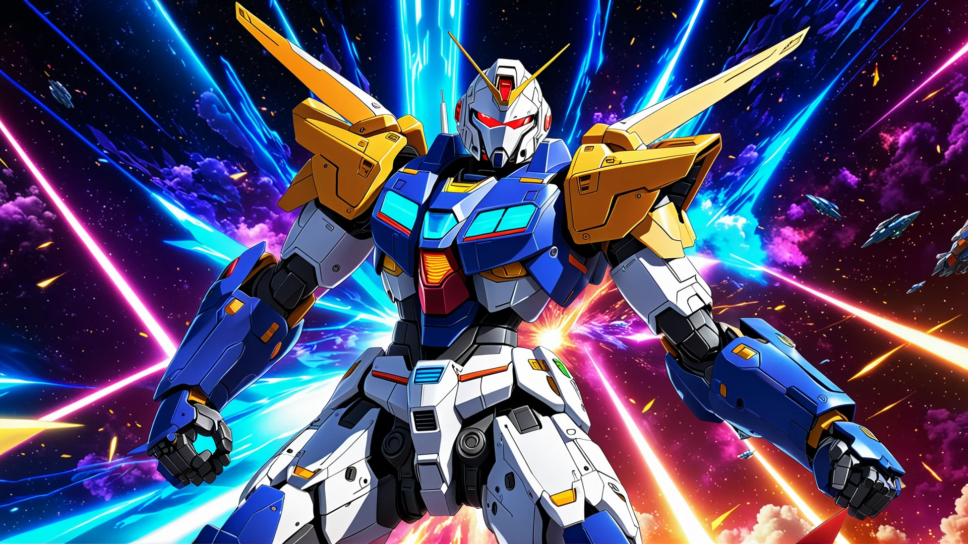 未来的なモビルスーツパイロットの壮大なアニメ風シーン